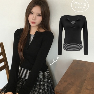 ストライプレイヤード長袖Tシャツ