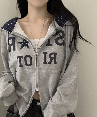 Y2Kスターレタリングジップアップパーカー