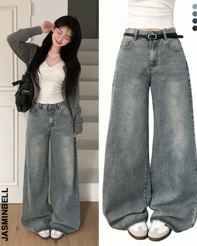 디노브 빈티지 워싱 기장선택 와이드핏 데님 팬츠 백포켓 청바지