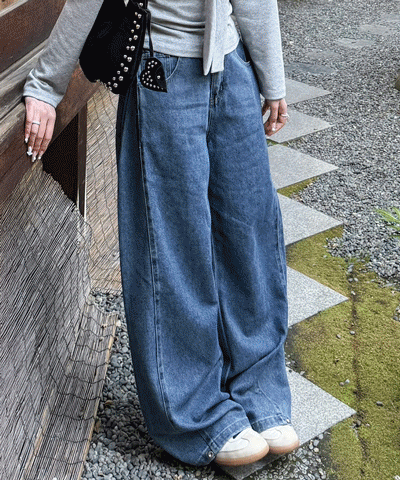 【기장별/완벽비율】사이드 핀턱 와이드 데님 팬츠