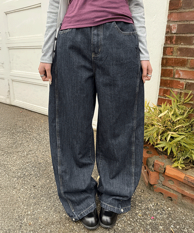 【BEST/벌룬핏2탄!】사이드 절개 비조 와이드 데님 팬츠