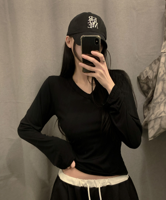 Vネック長袖TシャツS(6color)