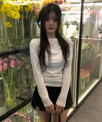 ドットボートネック長袖Tシャツ