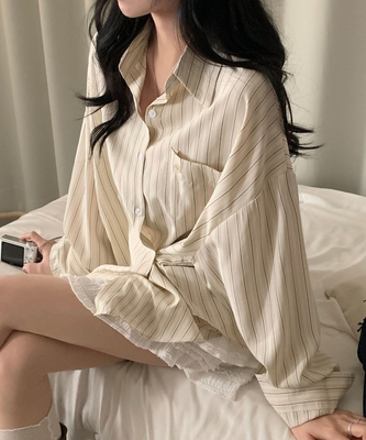 베리온 스트라이프 랩버튼 펜던트 오버핏 셔츠 남방 3color