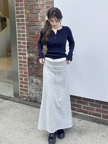 ウエスト配色レイヤード風ロングスカート