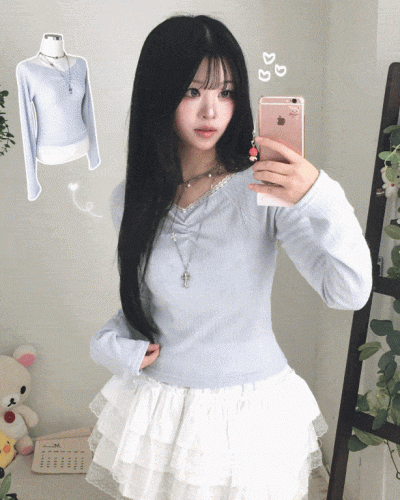 レースシアリング長袖Tシャツ