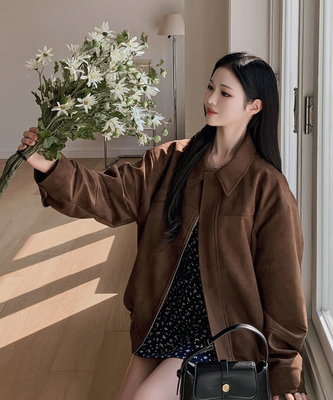 オーバーフィットスエードクロップジャンパー