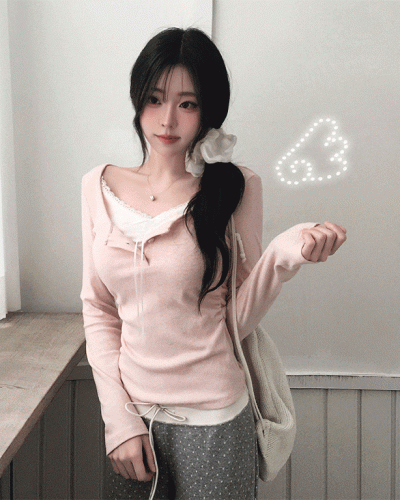 시렌 레이스 리본 긴팔 티셔츠