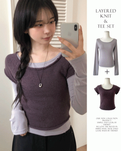 レイヤードニット長袖Tシャツ