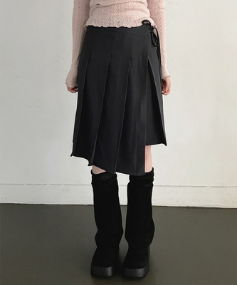 ラップレイヤードプリーツミディスカート