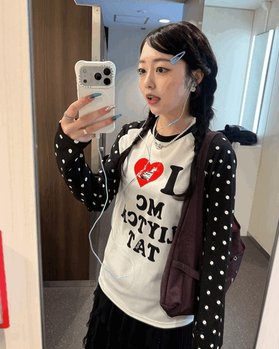 ドット柄ラグランTシャツ｜長袖Tシャツ｜韓国ファッション通販 SONA