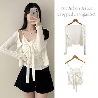 【SET】ドットリボンキャミソール＋カーディガン(5color)