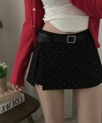 【ベルト付き】ドットミニスカートパンツ