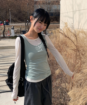 【SET】ボタンキャミソール＋レイヤードTシャツ