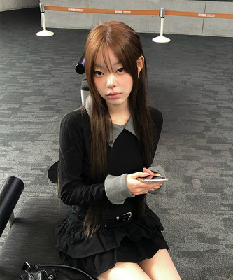 バイカラーボタン長袖Tシャツ