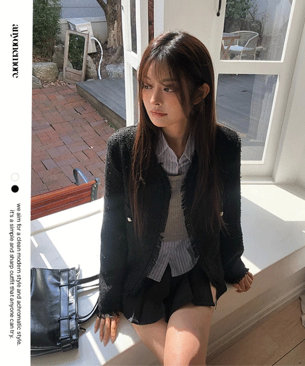 ノーカラーフリンジツイードジャケット｜ジャケット｜韓国ファッション