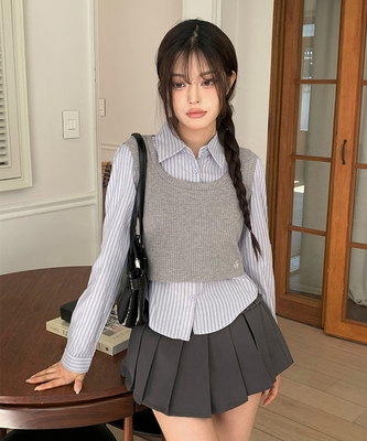 一体型レイヤードビスチェシャツ