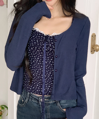 【SET】フラワーレースキャミソール＋カーディガン