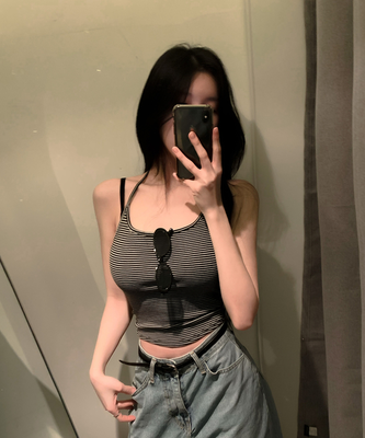 코르 단가라 스트라이프 홀터넥 끈 굴림나시 4colors