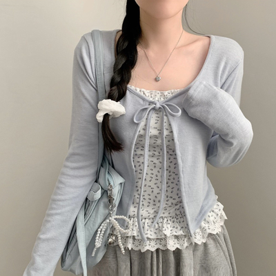 써니 플라워 잔꽃 레이어드 레이스 프릴 끈나시 가디건 세트 나시 여름옷 여름 아우터 봄 봄옷 벚꽃 상의