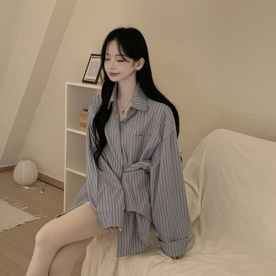 펜던트 사이드버튼 스트라이프 왕오버핏 셔츠 빅사이즈 봄신상