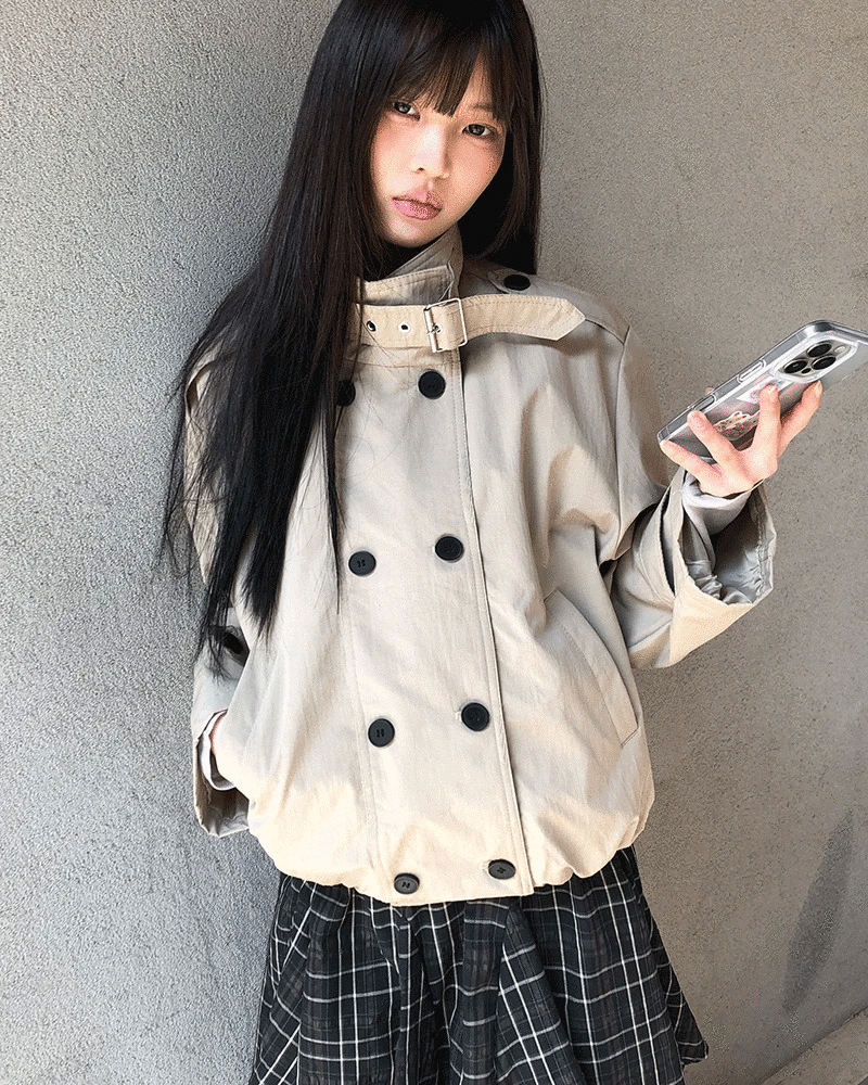 ダブルボタンショートトレンチコート｜ジャケット｜韓国ファッション