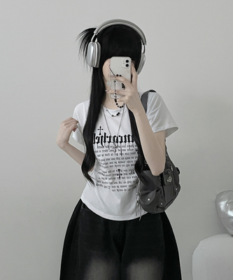 반팔ver두벌레터링빈티지세미크롭반팔티셔츠