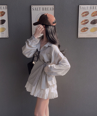 빙그레 투웨이 옆단추 스트라이프 루즈핏 셔츠 남방