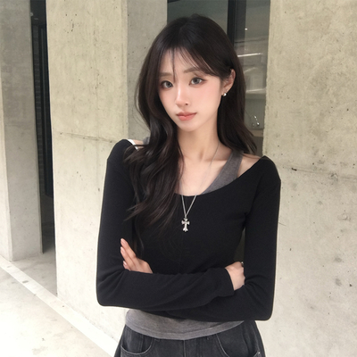 포인트 주기 좋은 소울 봄 나시 긴팔 티셔츠 세트 레이어드 슬림핏 긴팔티 세미 크롭 데일리 상의 5color