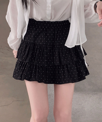 딱 예쁜 핏에 도트 포인트캘리 도트 캉캉 미니 스커트