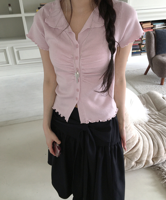 シアリング半袖ボタントップス