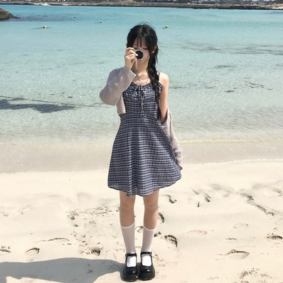 リボンチェックキャミソールミニワンピース