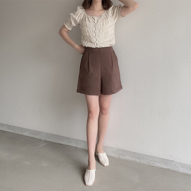 Sona リネンショートパンツ 後ろゴム 10代 代女性ファッション韓国通販