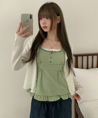 フリルチェックキャミソールブラウス