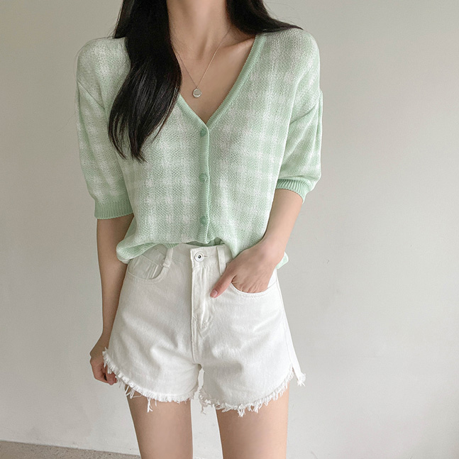 サマーチェック半袖カーディガン