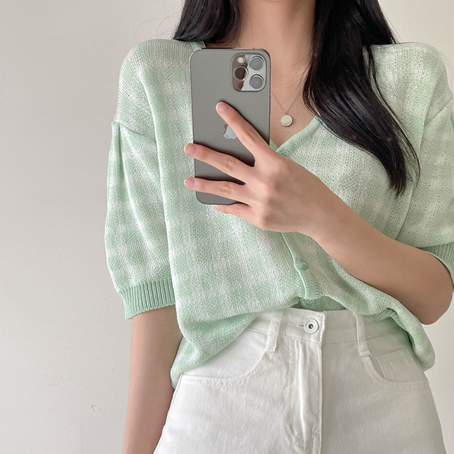 サマーチェック半袖カーディガン