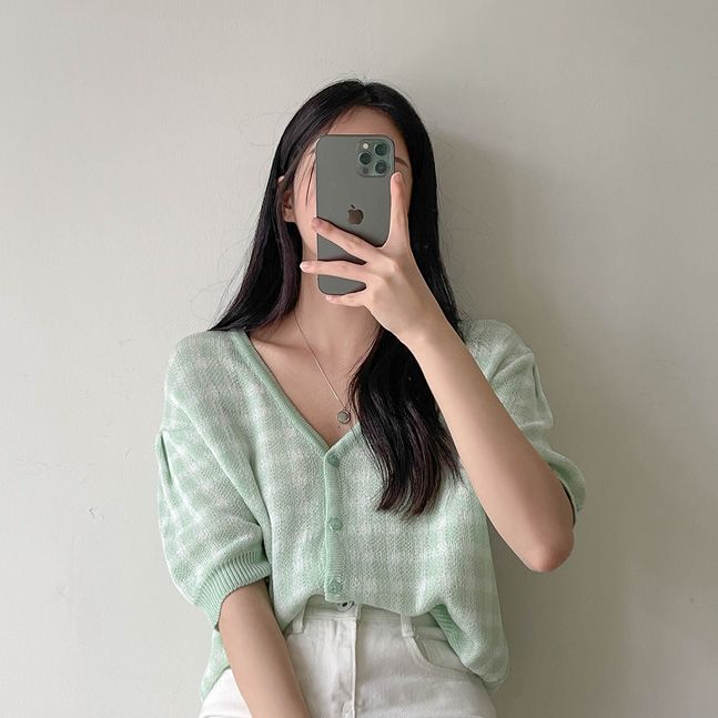 サマーチェック半袖カーディガン