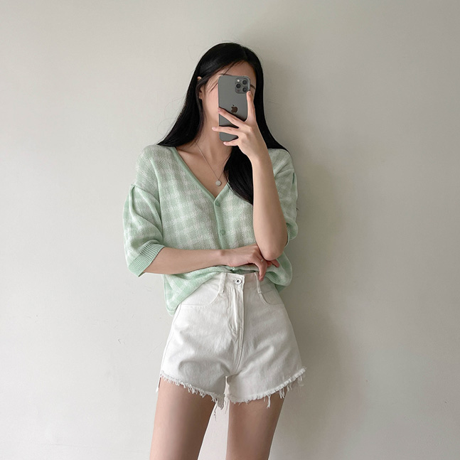 サマーチェック半袖カーディガン