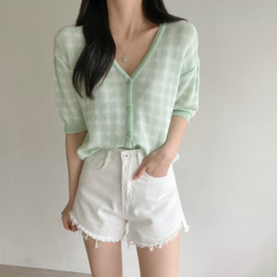 サマーチェック半袖カーディガン