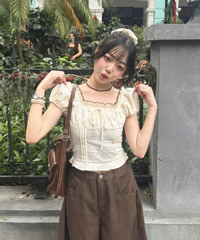 【シュシュ付き】ドットクロップブラウス