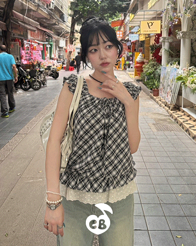 【❤️MADE】【シュシュ付き】チェックフリルブラウス