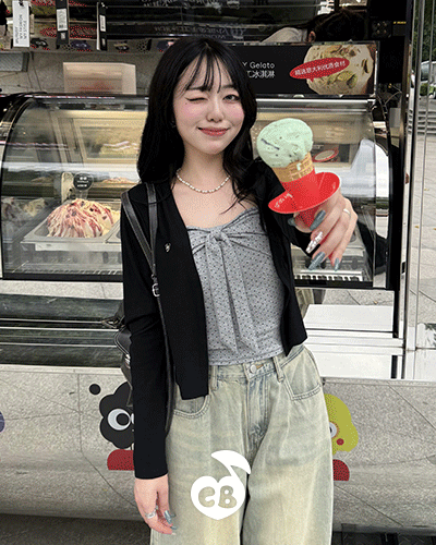 【❤️MADE】【SET】CBロゴカーディガン＋リボンドットフリルキャミ