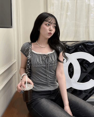 リボンシャーリング半袖Tシャツ