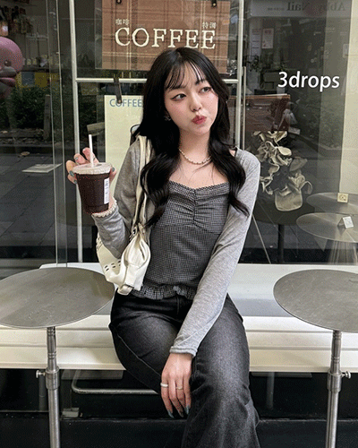 【SET】クロップカーディガン＋ギンガムキャミ