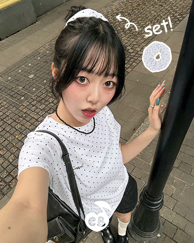 【❤️MADE】【シュシュ付き】クロップ丈ドッドTシャツ