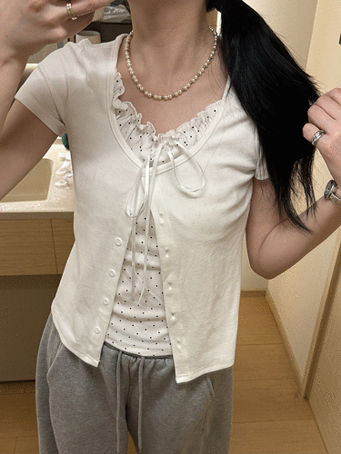 レイヤード風リボンカーデトップス