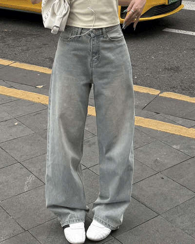 【SHORT/LONG丈別】ハイウエストウォッシングワイドデニムパンツ