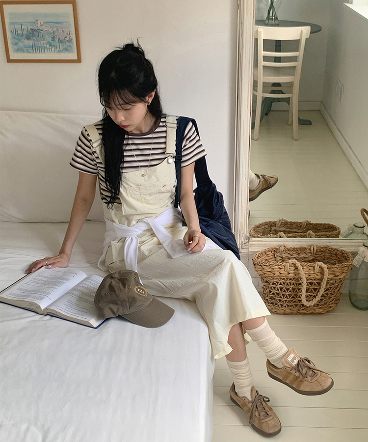 ナイロンサスペンダーワンピース｜ロングワンピース｜韓国ファッション