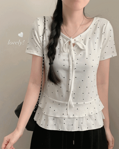 ドットリボンフリル半袖Tシャツ