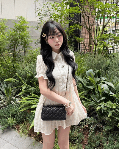 퍼프 플레어 셔링 반팔 미니원피스